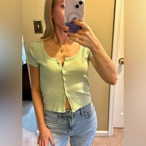 Hollister Lime Green Button Up Tee